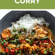 Thai shrimp curry in a bowl.